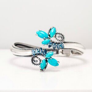Relios Sterling Silver with Turquoise and Blue Sapphire Hinged Cuff Bracelet